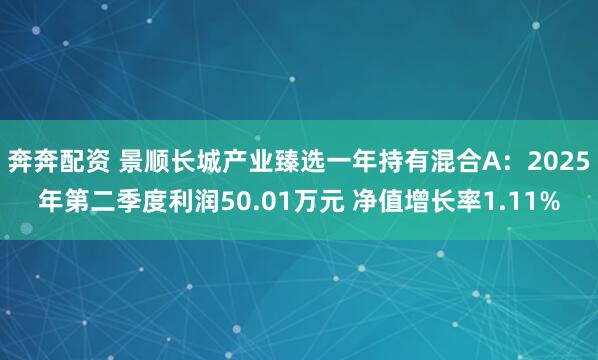 奔奔配资 景顺长城产业臻选一年持有混合A：2025年第二季度利润50.01万元 净值增长率1.11%